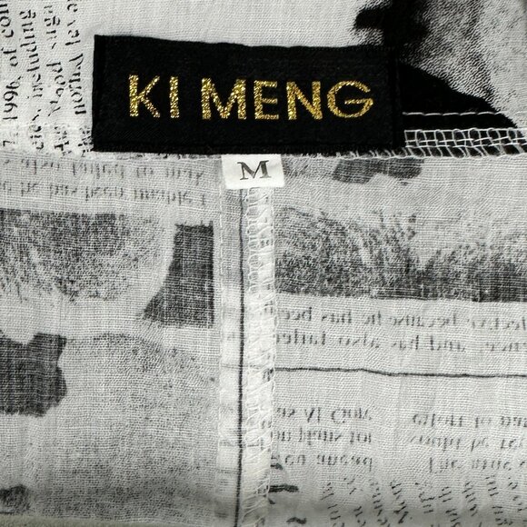 Ki Meng Womens Black and White Newspaper Print Jacket Size Medium Button Closure - Picture 6 of 10